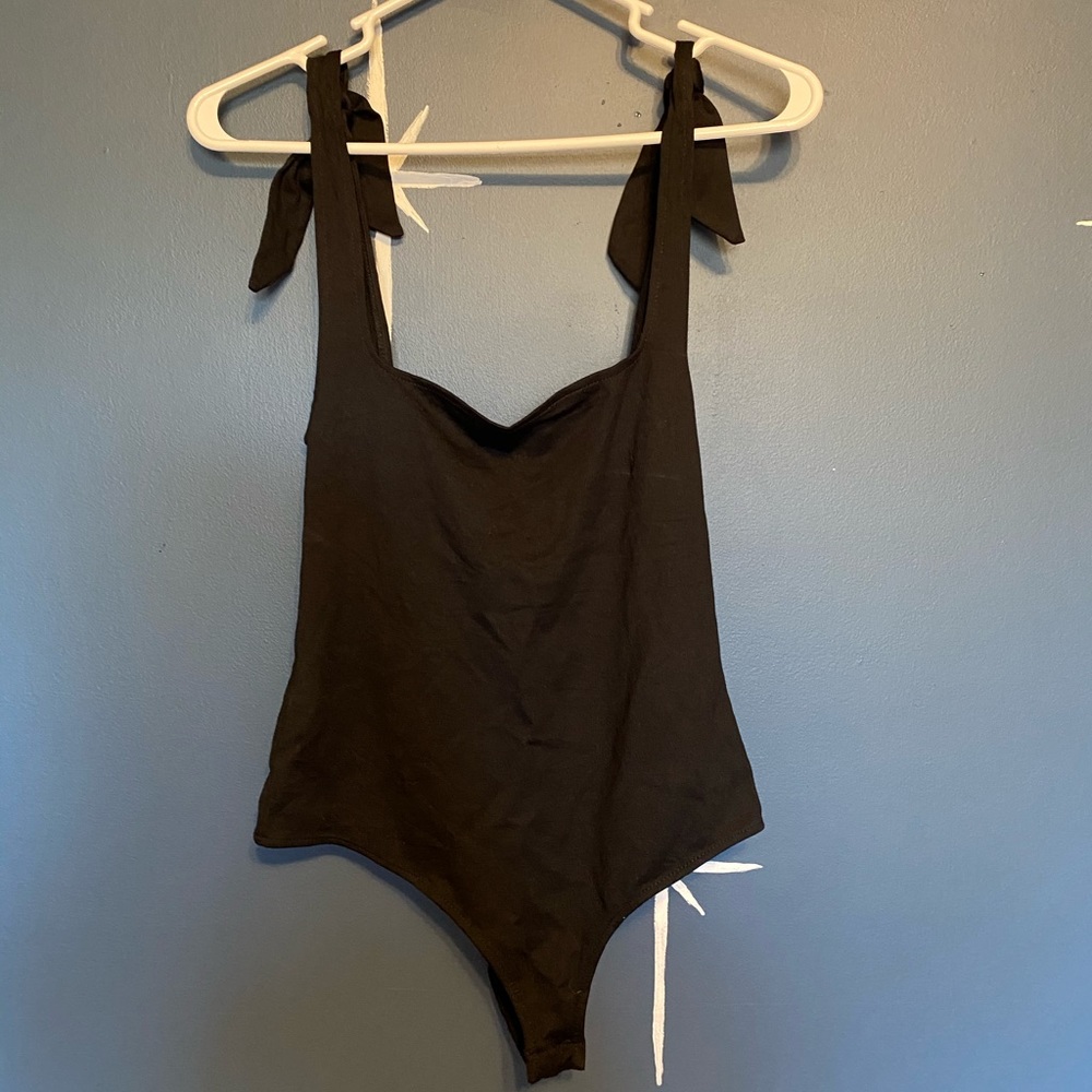 Free People Black Tie Shoulder Bodysuit